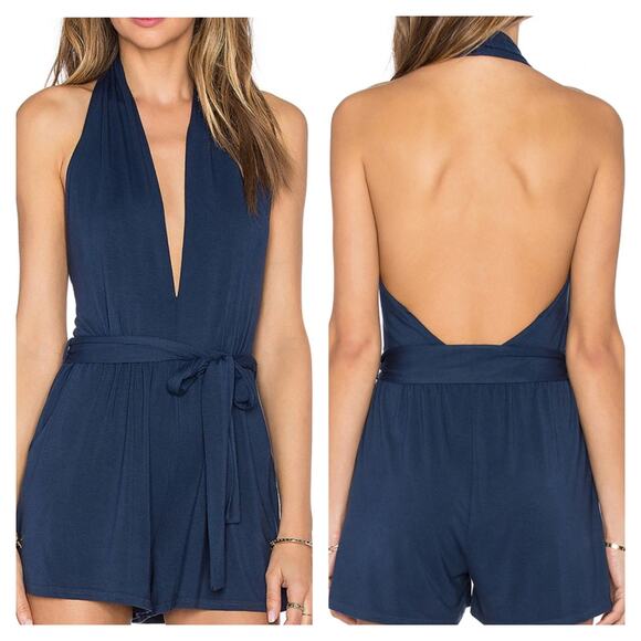 Krisa Revolve Black Siro Micro Modal Halter Romper with Pockets - Size M - NWT - Picture 1 of 13